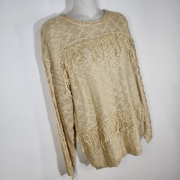 143 Story By Lineup Sweater Womens Large Fringe Tasseled Open Knit Boho Pullover - Picture 4 of 9